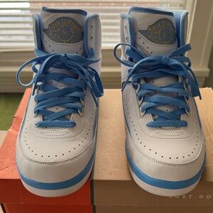 Air Jordan High-Top Sneakers in Blue and White Melo 2